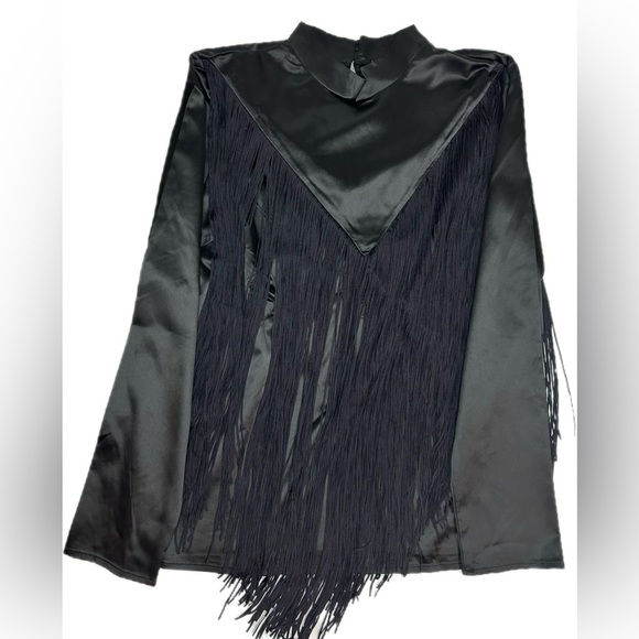 Black Fringe Long Sleeve Top - Picture 6 of 8